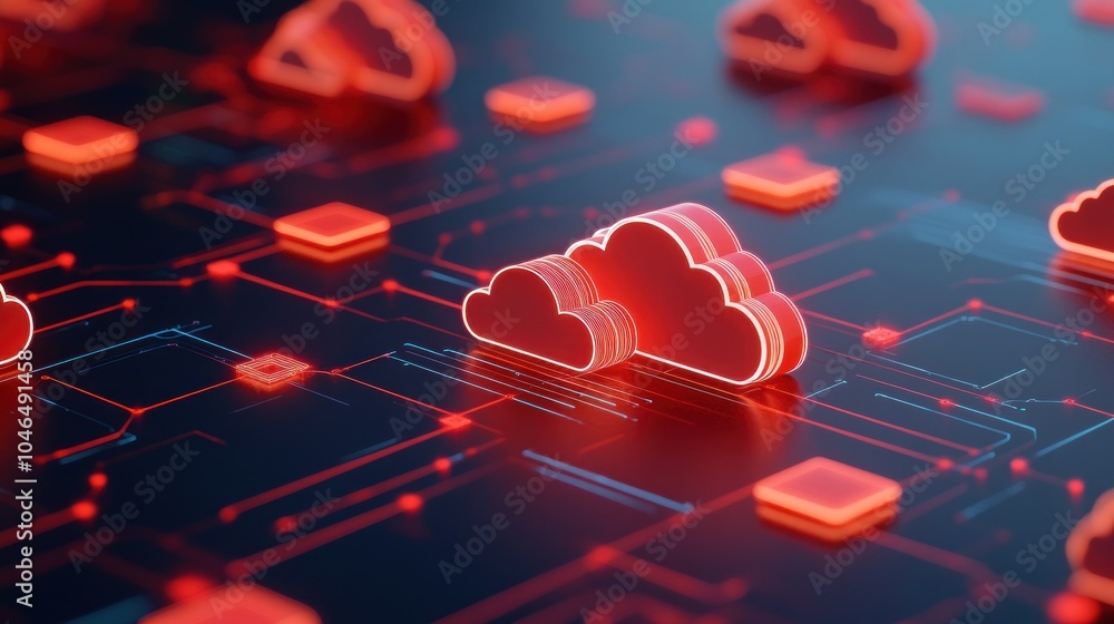 Aufkleber clouds red concept interconnected network storage full data transfer modern digital technology backg
