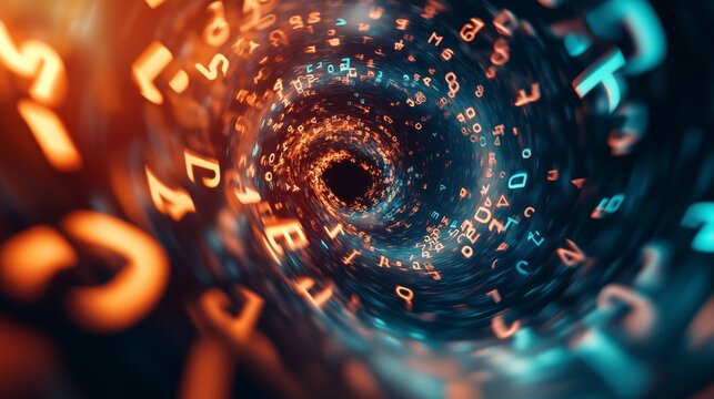 digital art piece showcasing random numbers spiraling into a vortex, symbolizing the power of algorithms
