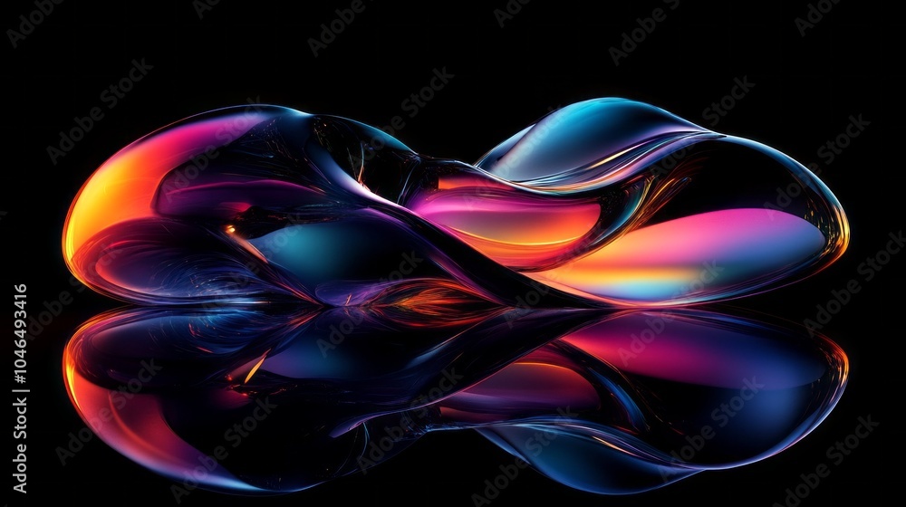 Poster a colorful, abstract shape is reflected in a mirror