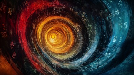 digital art piece showcasing random numbers spiraling into a vortex, symbolizing the power of algorithms