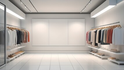 White banner, poster in clothing supermarket