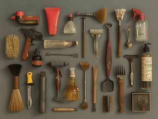 A complete cleaning kit with various cleaning tools and fluids