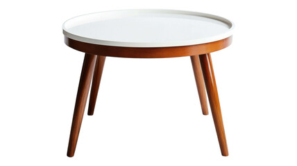 Modern wooden coffee table with a round white top, perfect for living room decor or casual gatherings at home.