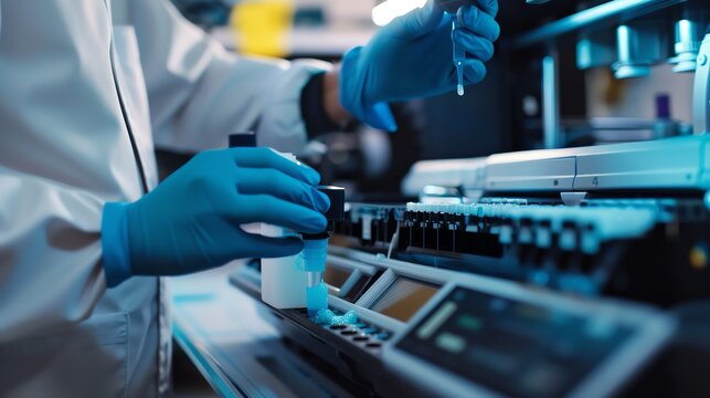 A detailed view of a technician applying cleaning fluid to a copier part