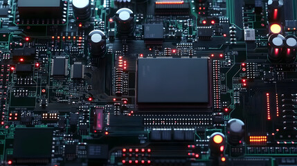 Fototapeta premium Intricate details of circuit board showcase electronic components and their connectivity features