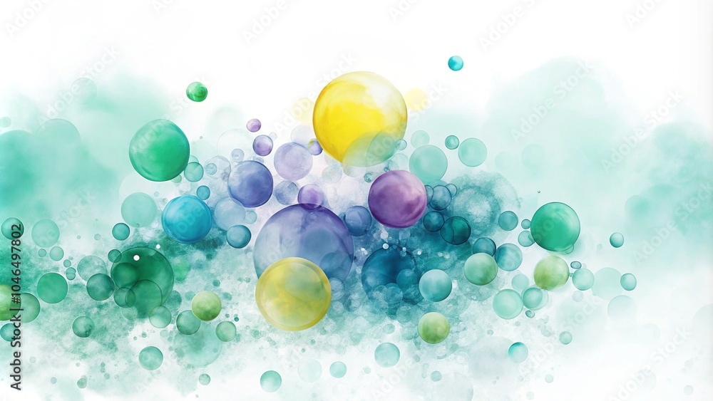 Poster colorful abstract background with blue and green bubbles blending together. white background with co