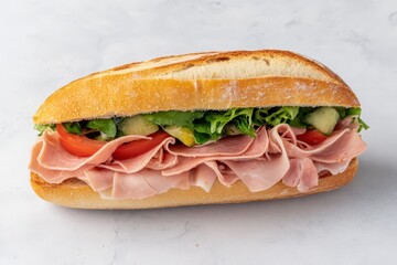 Indulge in the perfect bite of a wholesome sandwich, packed with fresh ingredients and soft, delicious bread.