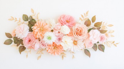 A beautiful arrangement of pastel flowers with delicate leaves, perfect for decoration or botanical inspiration.