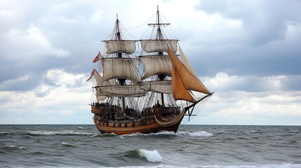 A sailing ship sailing across the ocean. photography