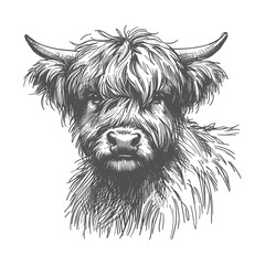 Portrait of a highland cow - hand-drawn sketch