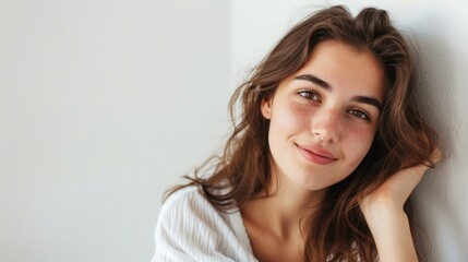 Naklejka premium Girl with a gentle smile and empty space for your creative additions.