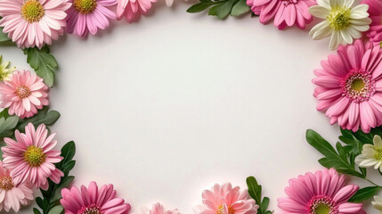 Obraz premium Bright and colorful flowers frame blank space, creating cheerful and inviting atmosphere. Perfect for celebrations or as decorative element.