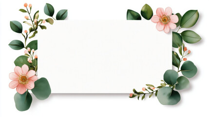Fototapeta premium Beautiful floral frame featuring pink flowers and green leaves, perfect for invitations or announcements. design evokes sense of elegance and freshness