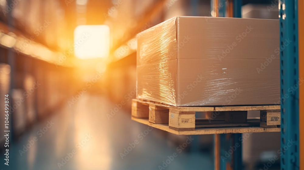 Aufkleber efficient hydraulic lifting machine in action - close-up of pallet handling in a modern warehouse