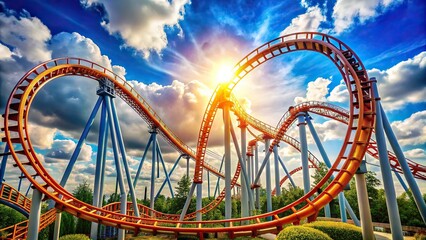 thrilling rollercoaster ride with loops and sharp turns