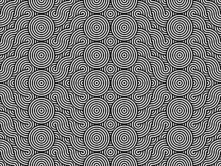 Vector abstract seamless pattern.Modern geometric background.Repeated monochrome pattern with concentric circles background ornament of striped concentric circles.Monochrome background with diagonal.