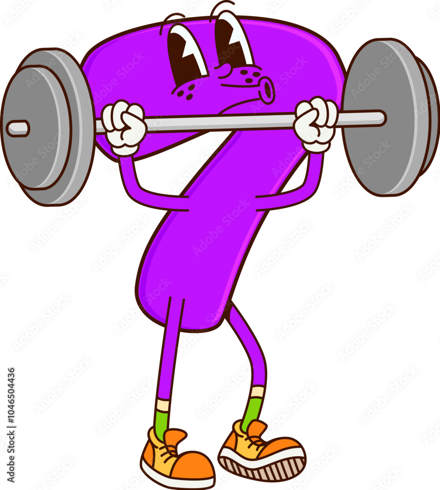 Aufkleber math number seven groovy character on fitness. mathematics digit 7 childish isolated cartoon vector 
