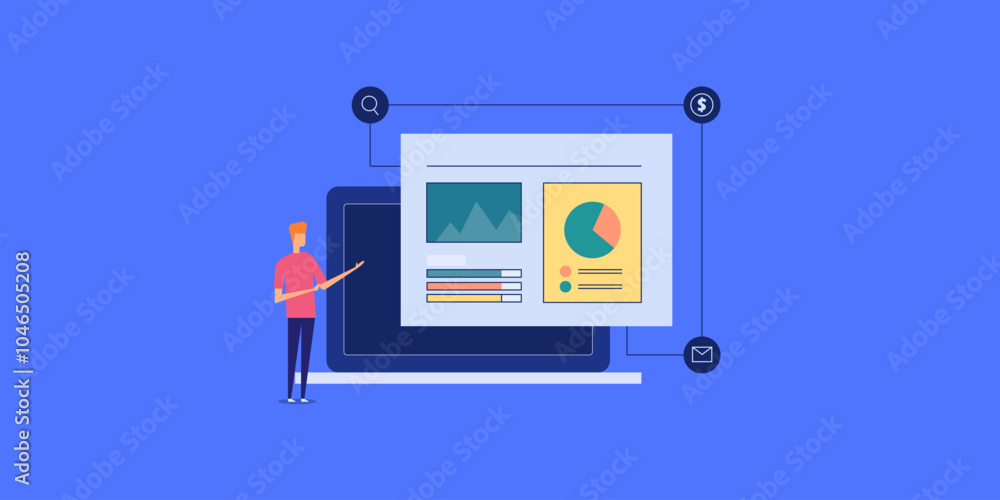 Aufkleber financial statistics, business growth kpi and measure marketing analytics data on web application da