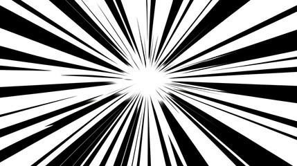 Dynamic black and white comic pop art background with converging lines creating a sense of movement and depth