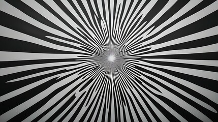 Dynamic black and white pattern with radiating lines creating a sense of motion and energy towards a focal point