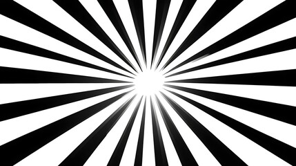 High contrast black and white background with bold, converging lines in a pop art comic style