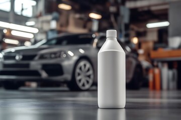 Essential Car Cleaning Tool: A White Spray Bottle in Workshop Setting