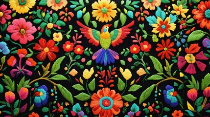 A vibrant Mexican embroidery design