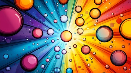 Bold background with bubbles of various sizes converging to the center for a dynamic comic pop art...