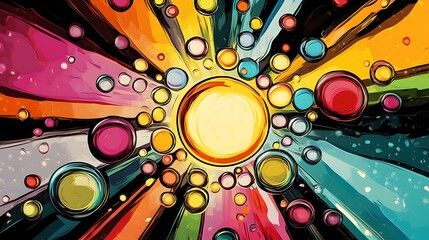 Comic pop art design featuring bubbles moving towards a center point, adding a dynamic sense of...