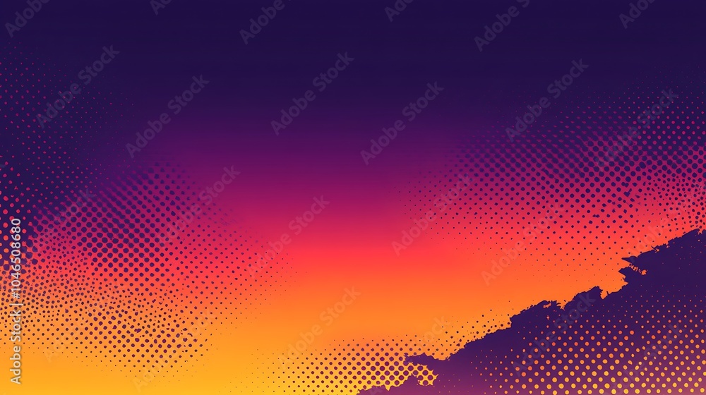 Poster abstract gradient background with a halftone pattern in shades of purple, orange, and yellow.