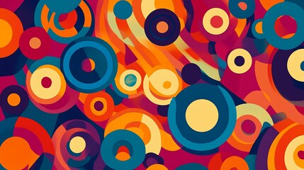 Fototapeta premium Vibrant bubble pattern with bold circular shapes moving towards a central point in a pop art style