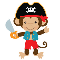 Little pirate monkey  vector cartoon  illustration