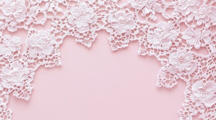 Photo of, Pink background with intricate floral lace patterns for design, banner template