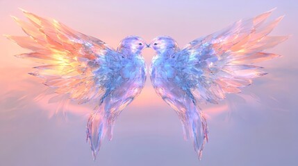 two crystalline birds in an embrace