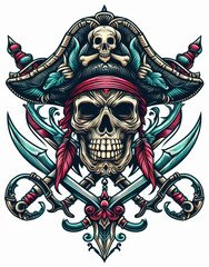 Fototapeta premium TRIBAL TATOO トライバル タトゥ 刺青 和柄 ドクロ 海賊 インディアン
