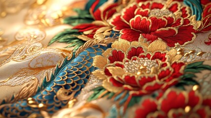 An intricate Chinese embroidery design