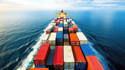 Fototapeta premium Cargo Ship Sailing Through Calm Waters at Sunset