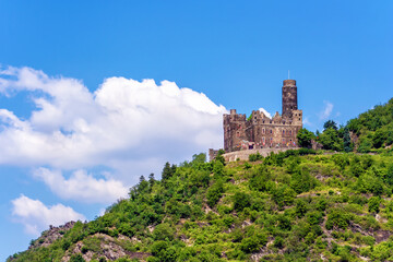Fototapeta premium Castle Maus, Mouse Castle, St. Goarshausen, Rhineland-Palatinate, Germany, Europe.