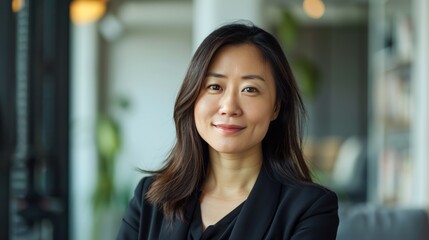 A confident businesswoman in a modern office setting