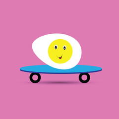 Cute egg with eyes and mouth on a skateboard
