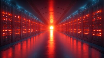 Server Room with Red Lights