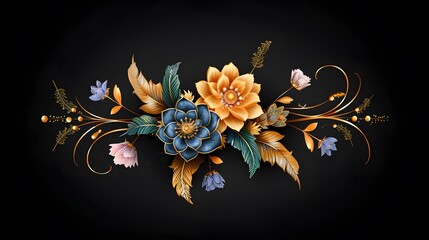 Elegant floral design with vibrant colors on dark background