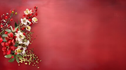 Elegant floral arrangement on red background