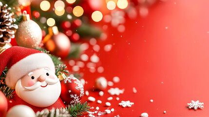 Santa's Festive Arrival: Christmas Ornament, Red Background 