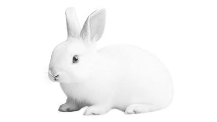 Fototapeta premium White rabbit sitting calmly on a transparent background, showcasing its soft fur and curious expression, perfect for illustrations and designs.