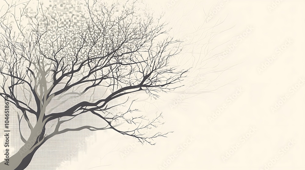 Poster Abstract illustration of a bare tree with branches reaching out against a textured cream background.