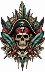Fototapeta premium TRIBAL TATOO トライバル タトゥ 刺青 和柄 ドクロ 海賊 インディアン