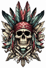 Fototapeta premium TRIBAL TATOO トライバル タトゥ 刺青 和柄 ドクロ 海賊 インディアン