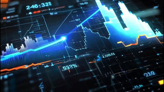 A Blue Stock Market Graph Rising On A Digital Display