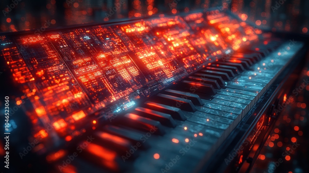 Poster a futuristic keyboard with glowing circuits and keys.